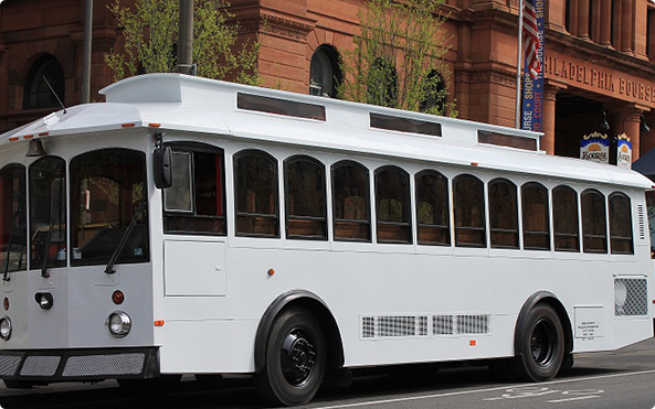 White Trolley Rental Bourse Building Wedding Philadelphia Philly New Jersey Delaware